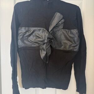 Black Sweater with Faux Leather Bow